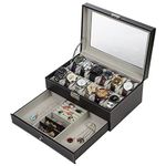 Readaeer Black Leather Watch Box Jewelry Display Case with Drawer, Jewelry Box for Men & Women (12 Slots with 2 Layers)