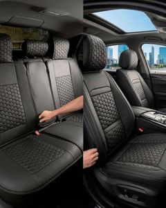 Owleys Eco-Leather Car Seat Cover – Luxury Universal Driver Seat Protector for Cars, SUVs, Trucks (Black Front Back)