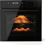 GarveeTech Single Wall Oven 24", 2.5 Cu.f (70L) Built-in Electric Oven with 108 Smart Menu & 8 Baking Modes Air Frying Function, Touch Control, Stainless Steel, Black