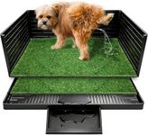 Dog Toilet Tray with Grass, 30 x 20 in Indoor Puppy Potty with 3-Sided Splash Guard, Drainage Layer & Urine Collection Base, 2 Reusable Artificial Grass Mats for Puppies, Small Dogs