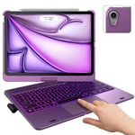 typecase Touch Keyboard Case with Trackpad for iPad Air 11-inch (M2) 2024: 360°Rotatable - 11 Colors Backlight - Wireless Keyboard with Pencil Holder for iPad Air 5th & 4th Gen,Purple