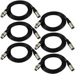 GLS Audio 6ft Patch Cable Cords - XLR Male to XLR Female Black Cables - 6' Balanced Snake Cord - 6 Pack