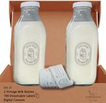 Breast Milk Pitcher - Glass Breastmilk Pitcher - Breastmilk Storage Containers for Fridge w/ 100 Labels for Marking - Set of 2 Vintage 32 oz Glass Bottle - Anti-Slip & Dishwasher Safe Formula Pitcher