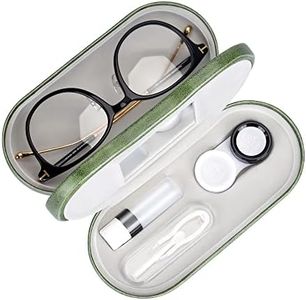 Muf 2 in 1 Double Sided Portable Contact Lens Case and Eyeglasses Case,Dual Use Design with Built-in Mirror,Tweezer and Contact Lens Solution Bottle Included for Travel Kit,Green