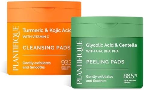 PLANTIFIQUE Kojic Acid and Turmeric Cleansing Pads 60 Pcs & Korean Glycolic Acid Pads with CICA, 60 Pcs