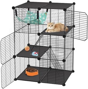 Cat Cage, 3-Tier Cat Enclosures, 28" x 18" x 42" Playpen Indoor & Outdoor with Hammock, Detachable Metal Wire Kennel Cats Crate, 2x1x3 Exercise Place for 1-2 Cats/Kitten