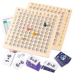 2 in 1 Multiplication Addition Math Board Game for Kids - Wooden Montessori Math Toys for Girls Boys 4 5 6 7 8 9 Years Old, Wood Double Sided Board Table Dice Card Games for Family