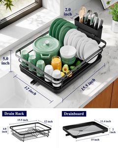 Kitsure Large Dish Drainer Rack – Black, Countertop Drying Organizer