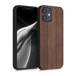 kwmobile Real Wood Case Compatible with Apple iPhone 12 / iPhone 12 Pro Case - Hard Wooden Cover w/TPU Bumper - Dark Brown