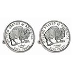 Westward Journey 2005 Bison Jefferson Nickel Silvertone Bezel Cuff Links