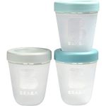 BEABA - Silicone Container - Baby Food Storage Portions - Air Tight and Leakproof for Snack Storage - Stackable and Interlocking - Graduated Cup with 200 ml Capacity - Microwave Safe - Set of 3