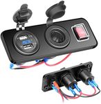 AutoEC Waterproof 3-in-1 200W Cigarette Lighter Socket with Dual 12V/3.0 USB Chargers, ON-Off Rocker Switch - Ideal for Car, Marine, RV, Motorcycle, Boat, Golf Cart, ATV and More