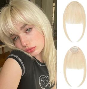 SUNFA Blonde Clip in Bangs,Fake Bangs Clip in Hair Extensions,613 Blonde Color Wispy Bangs Clip on Bangs for Women Blonde Bangs Fringe with Temples Hairpieces for Natural Hair Daily Wear