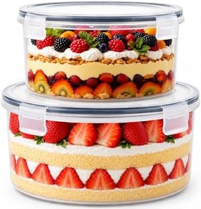 Mowhut Large Trifle Bowl Set of 2, Salad Bowl with Sealed Lid, Plastic Mixing Bowls, Food Storage Containers for Laying Ice Cream, Cake, Fruit, Baking, Dessert, BPA-Free, Clear