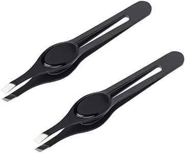 Professional Stainless Steel Eyebrow Tweezers – Wide Rubber Grip Precision Tweezer for Ingrown Facial Hairs – 2 Pcs Pack by DMX INTL