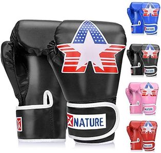 Xnature 4oz 6oz 8oz PU Kids Boxing Gloves w/Gift Box Children Cartoon MMA Kickboxing Sparring Youth Boxing Gloves Training Gloves Age 5-12 Years Black