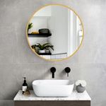 Round Wall Mirror in Gold I Metal Frame Mirror I Modern Design Gold Metal Frame Mirror in Medium Size I Bathroom Wash Basin, Bedroom, Drawing Room (Gold, 24")