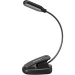 LEPOWER Clip-on Book Light with 5 LED Eye Care, 3 Color Changeable, Portable Reading Lamp, Battery & USB Operated, Bed Light for Kids, Bookworms, Students (Black)