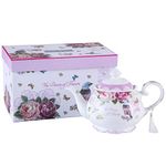 Tea Pots, Large Teapot Milk Jug Sugar Bowl Afternoon Tea Set Teapots Set New Bone China Vintage Flora Gift for Her 1300ml (Teapot Bird Rose Butterfly)