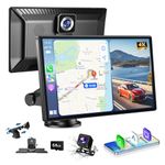 JoycePure Portable Wireless CarPlay Screen for Car with 4K Dash Cam, 9"HD Touch Screen Car Stereo with Carplay & Android Auto, 1080P Backup Camera, GPS Navigation, Mirror Link, Bluetooth, AUX/FM, Siri