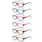 Kerecsen 6 Pack Reading Glasses for Women Blue Light Blocking Spring Hinges Pattern Design Glasses for Reading (+1.5, 6 Pack Mix Color)