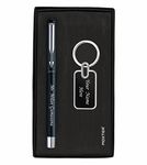 MOXTER Personalized Luxary Metal Ball Pen & Keychin Gift Set For Gifting with Box, Name Printed On Body Pack of 1 (PP Black Set)