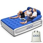 iDOO Air Bed with Headboard, Premium King Size Inflatable Mattress with Built-in Pump, Double Guest Airbed for Adults Bedroom, Blow Up Bed for Camping or Home Use, Portable Air Mattress 216x152x92cm