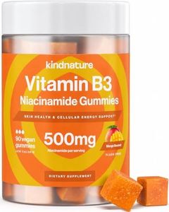 Kind Nature Vitamin B3 Niacin Gummies - Flush Free Niacinamide 500mg Supplement - Vegan, Non-GMO, Low-Calorie, Gluten-Free, Soy-Fee, 3rd Party Lab Tested - 1 Month Supply, 90 Chewable Gummies