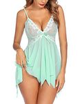 Avidlove Women Lingerie Lace Babydoll V Neck Sleepwear Sexy Nightwear Green L