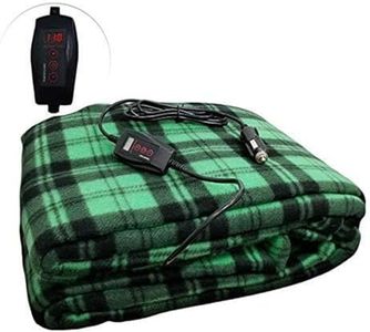 ZONETECH Car Travel Blanket – Green Plaid Premium Quality 12V Polar Fleece Material Automotive Comfortable Great for Winter, Cold Days and Nights, Road Trips