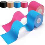 HONYAO Physio Tape, Kinesiology Tape for Shoulder, Back, Knee, Elbow and Neck, Sports Tape, Skin Friendly, Elastic & Waterproof - Blue Pink