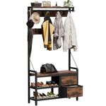 Buluri Coat Stand, 5 In 1 Design Coat and Shoe Rack with 17 Hooks & 2 Fabric Drawers, Metal Frame, Freestanding Hall Tree for Hallway, Entryway, Living Room, Bedroom (Rustic Brown)