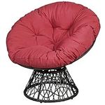 Tangkula Papasan Chair Rattan Ergonomic Chair w/ 360-degree Swivel and Soft Cushion, Solid Structure & Stable Base, Ideal for Garden, Balcony, Apartment (Burgundy)