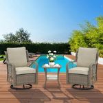 GAOMON 3 Pieces Outdoor Swivel Rocker Chair Set of 2 with Glass Top Table, Outdoor Swivel Glider Rocker, Wicker Swivel Chair Set for Patio Porch Pool (Gray Wicker/Apricot Cushion)