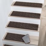 BEQHAUSE Stair Treads Non Slip Stair Runners Step Carpet Mat for Wooden Steps Indoor Machine Washable 22x70cm Edging Polyester Soft Stair Rugs for Kids Elders Pets with TPE Backing (Brown,15pcs)