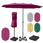 gardenia Home & Garden 15 x 9 FT Double Sided Patio Umbrella for Garden & Poolside, Parasol Sunshade/Bistro Market Umbrella with Cross Base & Sand Bag, Metal Crank,12 Strong Steel Ribs & Air Vent