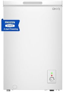 CHiQ Chest Freezer 99L, 4 Star Freezing, E, 12-Year Compressor Service, Thermostat Control, Wire-rack, Hovering Door, Low noise, For Garage, Dorm, White, 2023