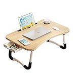 Lap Desk with Storage Drawer, Holders for Cup and Tablet, Laptop Bed Tray Table with Foldable Legs, Laptop Bed Stand, Portable Standing Table for Sofa Couch Floor Bed (23.6", Walnut)