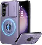 FUNMIKO for Samsung Galaxy S21 Plus Case with Sliding Camera Lens Cover - Wireless Charging Compatible - Magnetic Kickstand - Shockproof Protective Phone Case 6.7" for Women Girls - Purple