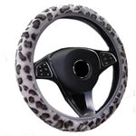 Leopard Fluffy Steering Wheel Cover Non Slip Soft Furry Plush Winter Warm Vehicle Car Steering Wheel Protector Universal Automotive Steering Wheel Cover Fit 37-39cm