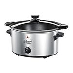 Russell Hobbs 3.5L Stainless Steel Electric Slow Cooker - Cooks upto 4 portions, 3 heat settings, high/low/keep warm, Removable ceramic pot for easy cleaning, Glass lid, Energy saving, 160W, 23200