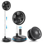 MORECORE Foldable Oscillating Standing Fan with Remote Control, 10000mAh Battery Operated Pedestal Fan, 8" Portable Desk Quiet Fan, Input & Output Folded Floor Fan for Travel Room Camping Outdoors