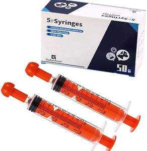 Gufastore 50pcs 5ml Syringes with Caps for Industry Lab Pet Feeding (Orange)