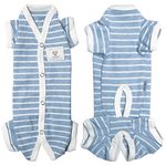 TONY HOBY Female/Male Pet Dog Pajamas Stripes 4 Legged Dog pjs Jumpsuit Soft Cotton Dog Clothes (M, Blue+White-Boys)