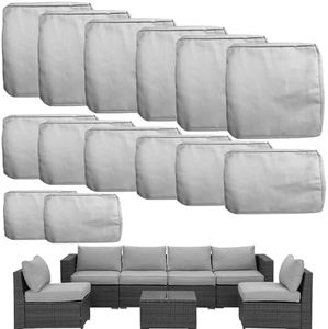 TECOSARA Outdoor Cushion Covers Replacement 14 Pcs Patio Cushion Covers fit for 7Pieces 6-Seater Wicker Rattan Sectional Couch Sofa Outdoor Cushion Slipcovers Set Seat and Back Cover Only, Grey