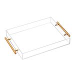 KEVJES Clear Acrylic Lucite Serving Tray with Metal Handles,11x14 Inch,Decorative Storage Organizer with Spill-Proof Design,Serving for Coffee,Breakfast,Dinner and More