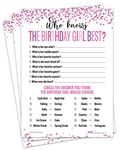 15 Who Knows The Birthday Girl Best Game Cards- for Child or Teen- Fun and Easy Game for Party or Sleepover- Girl Birthday Supplies, Activity, Decorations