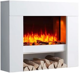 BALDERIA Elektrokamin Naran | Elektrischer Standkamin mit 3D-Flammeneffekt | Elektro Heizung 2000W, LED-Beleuchtung | Kamin mit Fernbedienung, Timer, Startsteuerung & Thermostat | Weiß