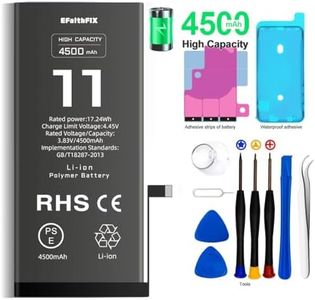 EFaith Batterie pour iPhone 11 4500mAh Batterie de Remplacement Haute capacité 0 Cycle avec Kits d'outils de réparation Professionnels et adhésif pour modèle A2111, A2221, A2223 (pour iPhone 11)