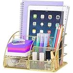 Gold Desk Organizer, All in One Desktop Organizer with Pen Holder, Pencil Holder and Paper Organizer, Cute Mesh Desk Accessories with Drawer for Home Office Supplies Organizer & Decor